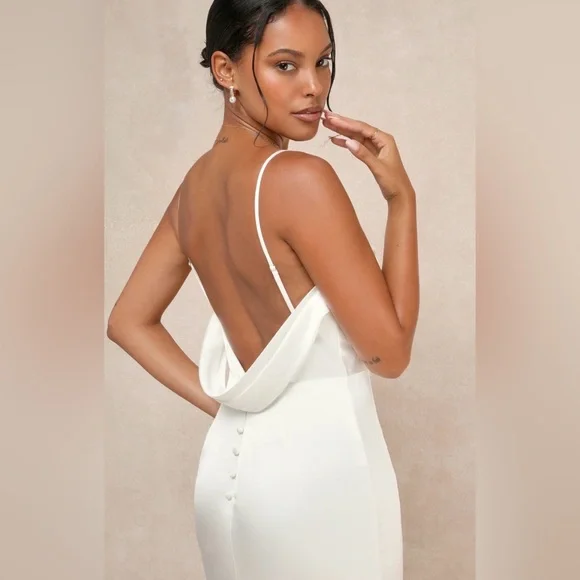 Lulus Women’s Satin Backless Gown in Bridal White Sz S - Picture 6 of 13